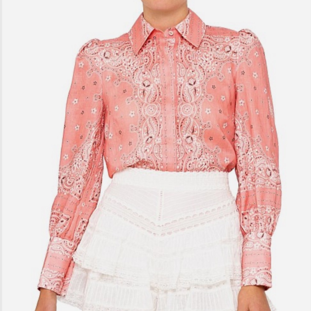Zimmermann Pink Bandana Button Up Top